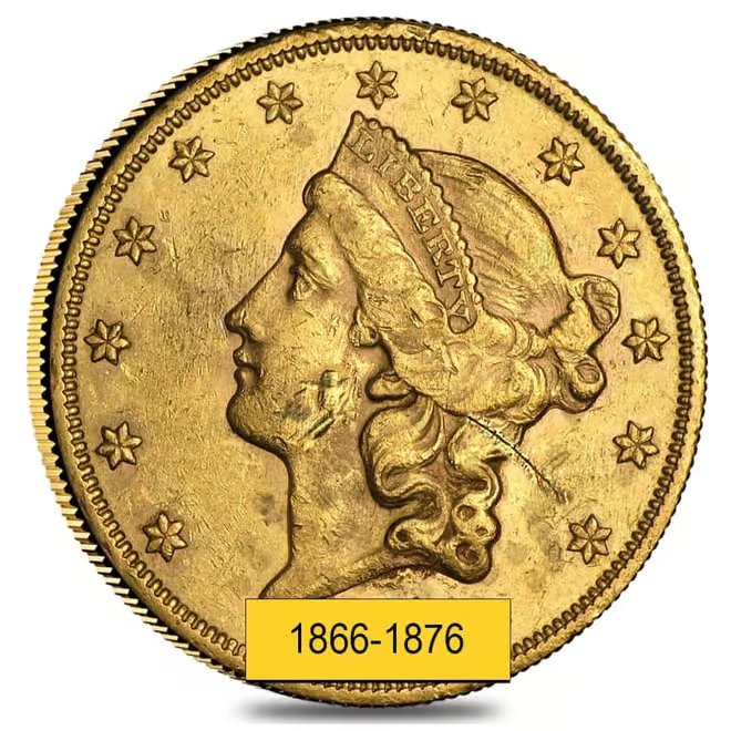 $20 Gold Double Eagle Liberty Head Type II - Ex Jewelry (Random Year, 1866-1876)