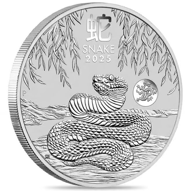 Box of 100 - 2025 1 oz Silver Lunar Snake Dragon Privy BU Australian Perth Mint