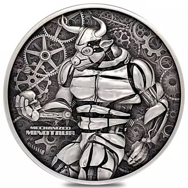 2022 Chad 2 oz Silver Mechanized Minotaur Antiqued High Relief Coin .999 Fine (w/Box)