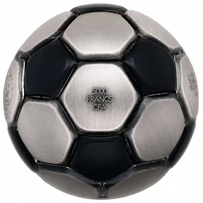 2022 Chad 30 Gram Silver Soccer Ball Spherical Antiqued Coin .999 Fine (w/Box)