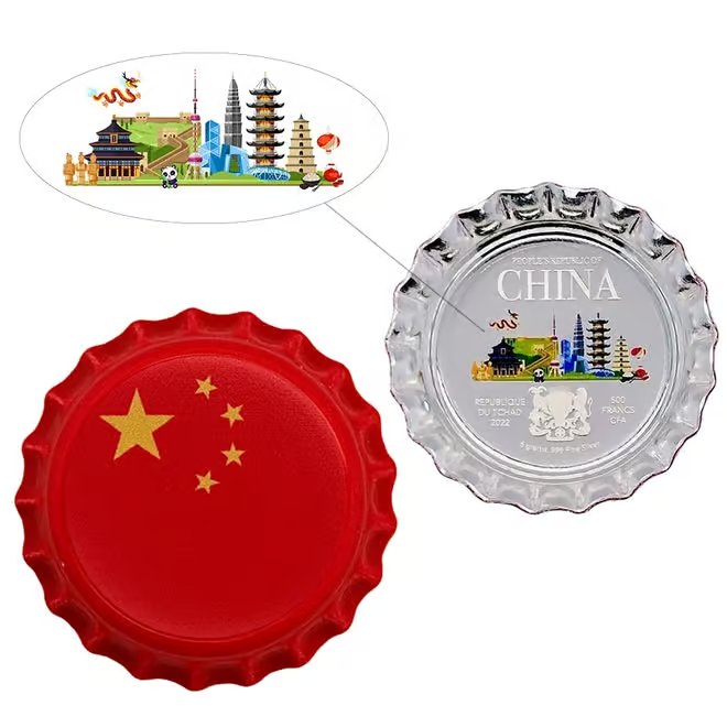 2022 Chad 6 Gram World Landmarks - China Bottle Cap Proof Silver Coin .999 Fine (In Cap)