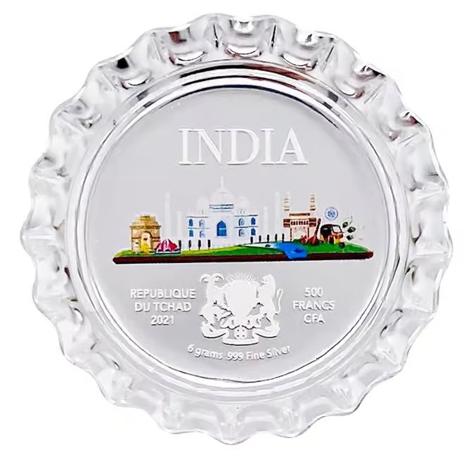2021 Chad 6 gram World Landmarks - India Bottle Cap Proof Silver Coin .999 Fine (In Cap)