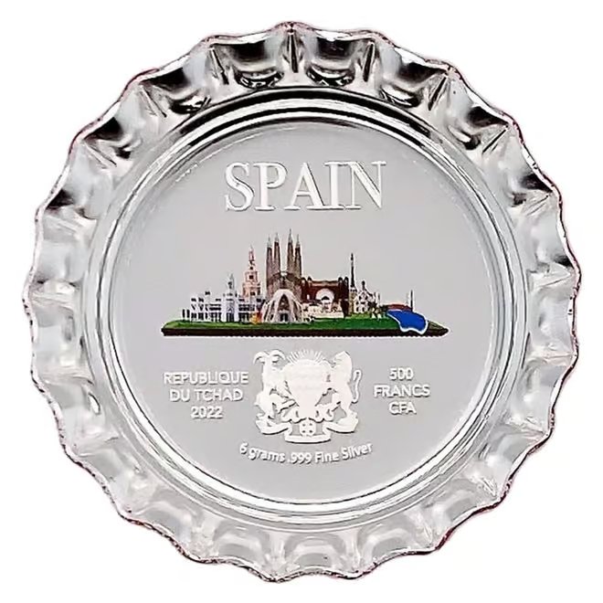 2022 Chad 6 gram World Landmarks - Spain Bottle Cap Proof Silver Coin .999 Fine (In Cap)