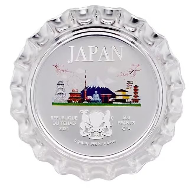 2021 Chad 6 gram World Landmarks - Japan Bottle Cap Proof Silver Coin .999 Fine (In Cap)