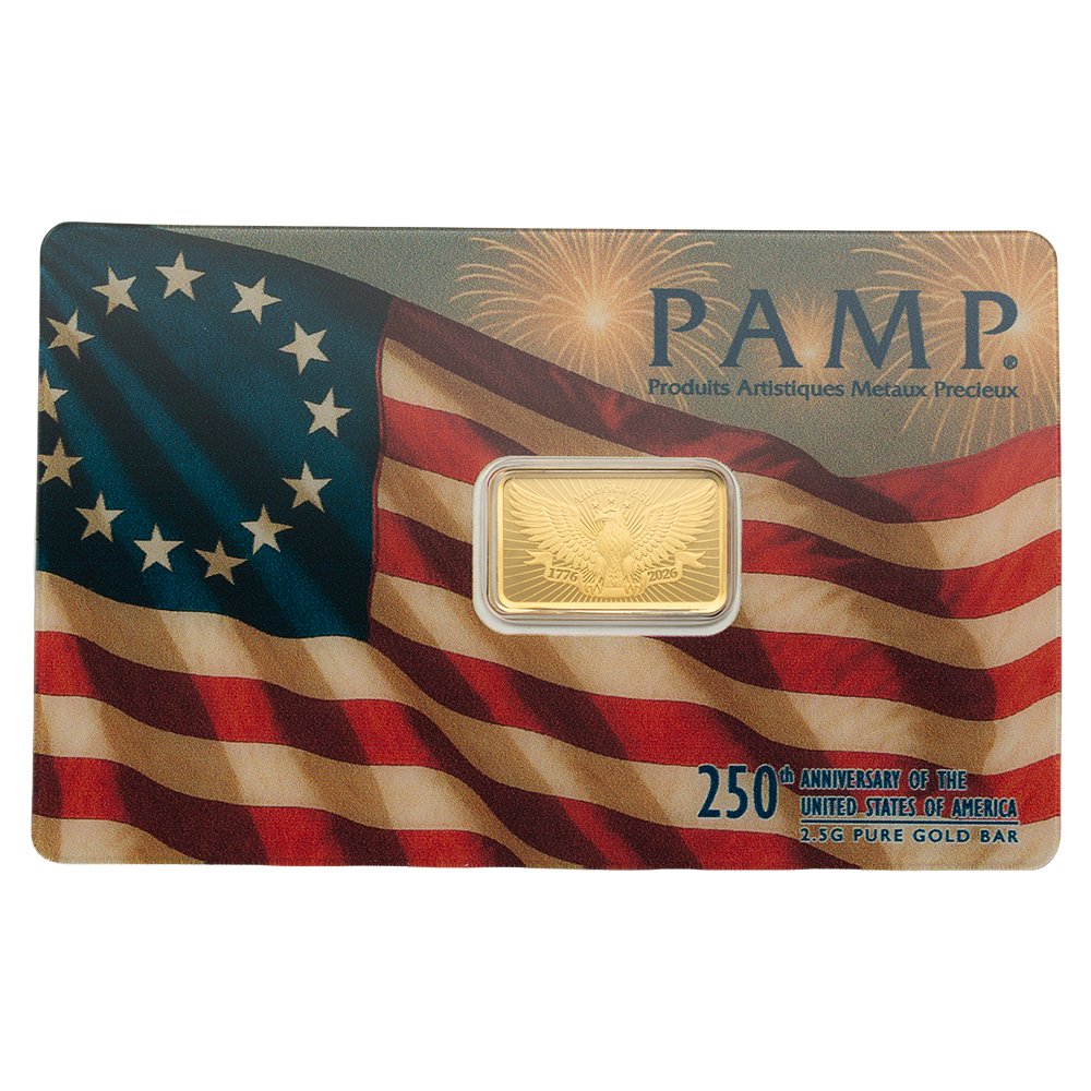 2.5 gram Gold Bar - PAMP 250th Anniversary of the USA