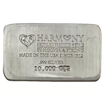 10 oz Hoover & Strong Harmony Recycled Precious Metals Silver Bar .999 Fine