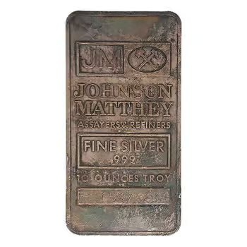10 oz Johnson Matthey Silver Bar (3 Full Logos Reverse)