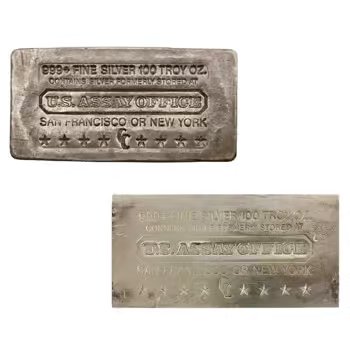 100 oz U.S. Assay Office Silver Bar .999+ Fine