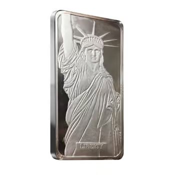 10 oz Johnson Matthey MTB Statue of Liberty Silver Vintage Bar .999 Fine