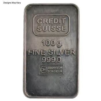 100 Gram Credit Suisse Silver Vintage Bar .999 Fine