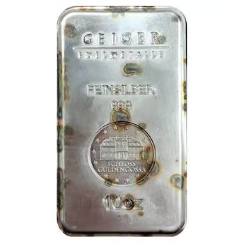 10 oz Geiger Security Line Silver Bar .999 Fine (Toned)