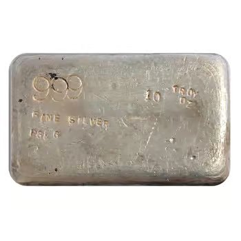 10 oz PG&G Prospectors Gold & Gems Vintage Silver Bar .999 Fine