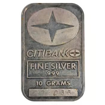 10 Gram Johnson Matthey JM Citibank Vintage Silver Bar .999 Fine (Secondary Market)
