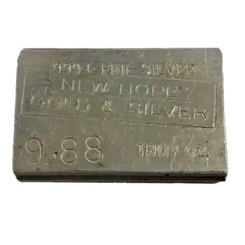 9.88 oz New Hope Gold & Silver Vintage Silver Bar .999+ Fine