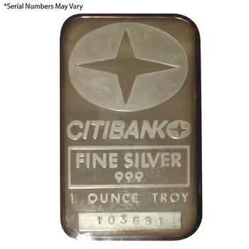 1 oz Johnson Matthey Citibank Silver Vintage Bar .999 Fine (Secondary Market) - Rare