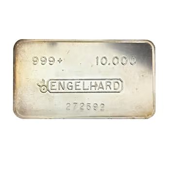 10 oz Engelhard Silver Vintage Bar .999+ Fine (Bull Logo, Smooth Machined Finish)