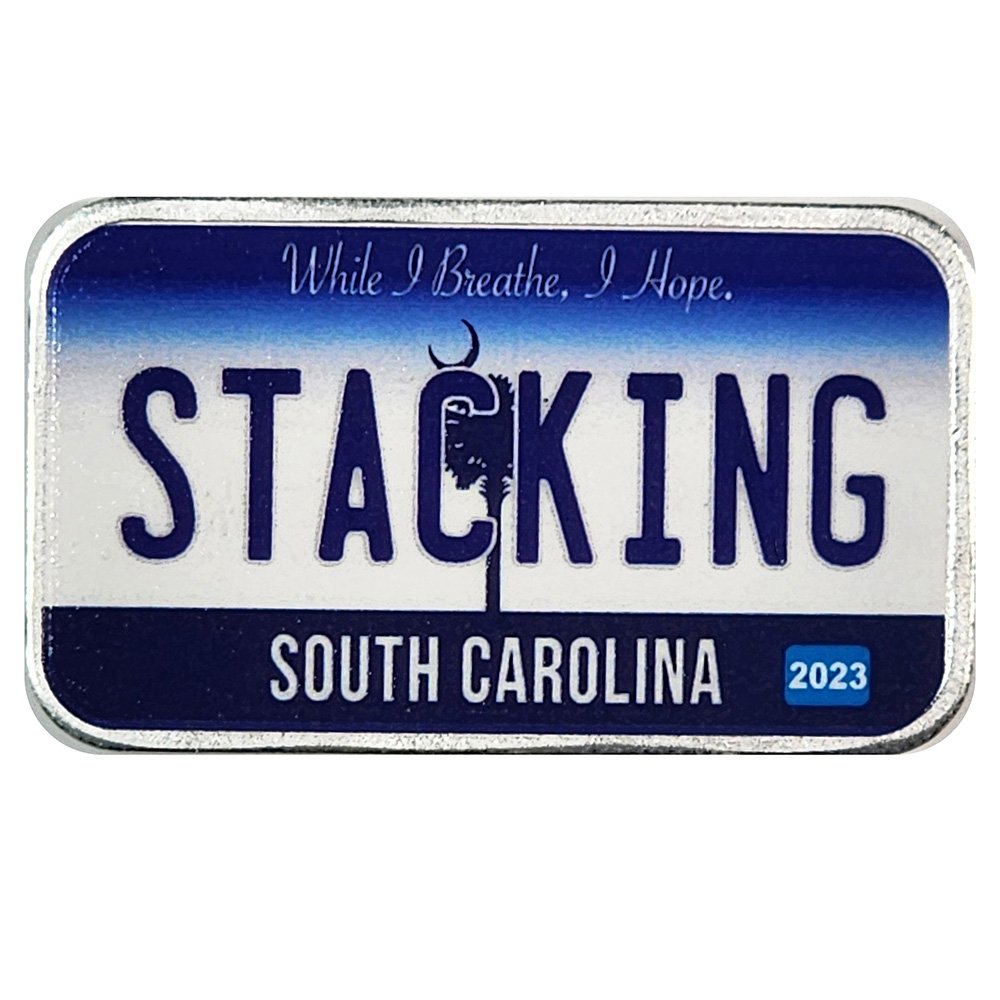 South Carolina License Plate - Stacking Across America 1oz Silver Bar
