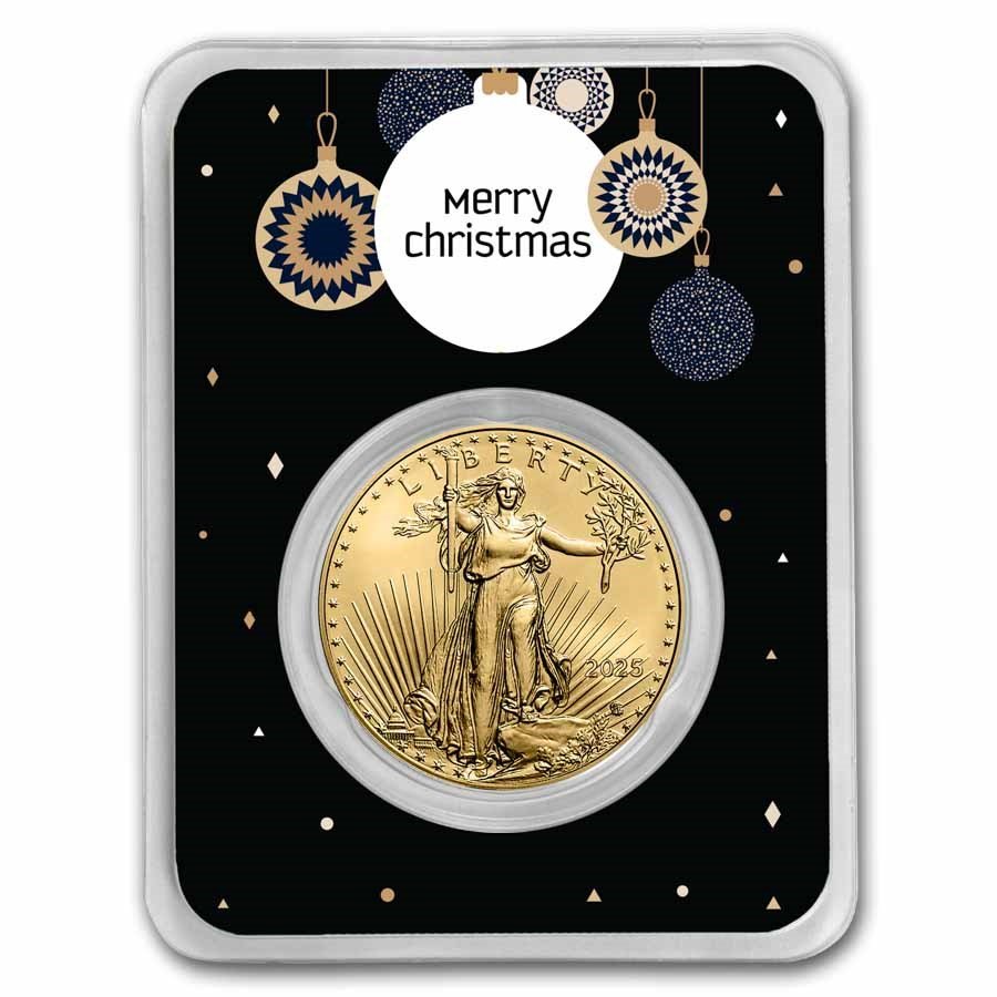 2025 1 oz American Gold Eagle - w/Elegant Merry Christmas Card