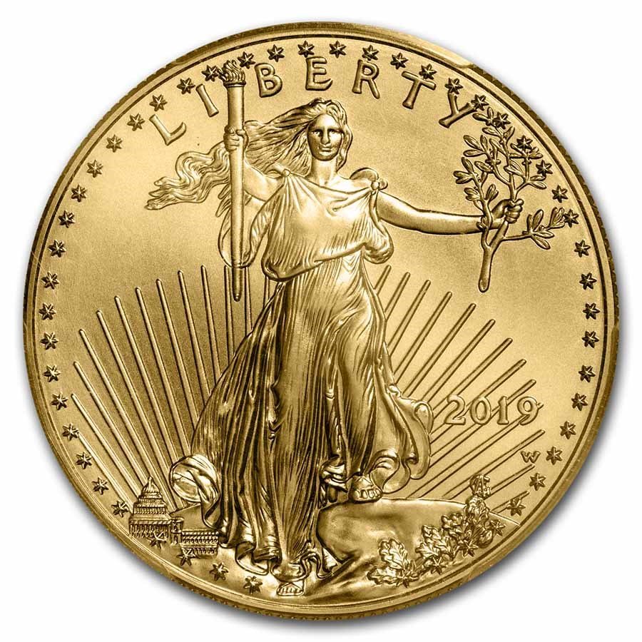 2019-W 1 oz Burnished Gold Eagle SP-70 PCGS (FDI, Gold Foil)