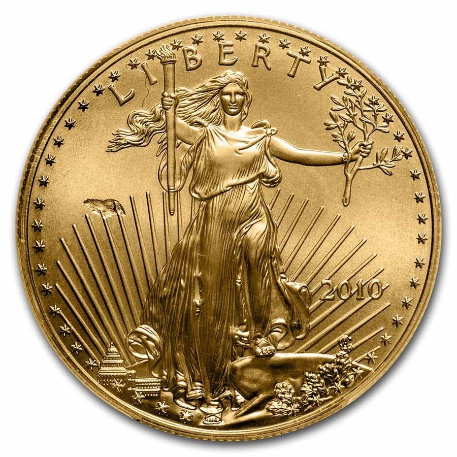 2010 1 oz Gold Eagle MS-69 PCGS (Error, Minor Strike-Thru Obv)