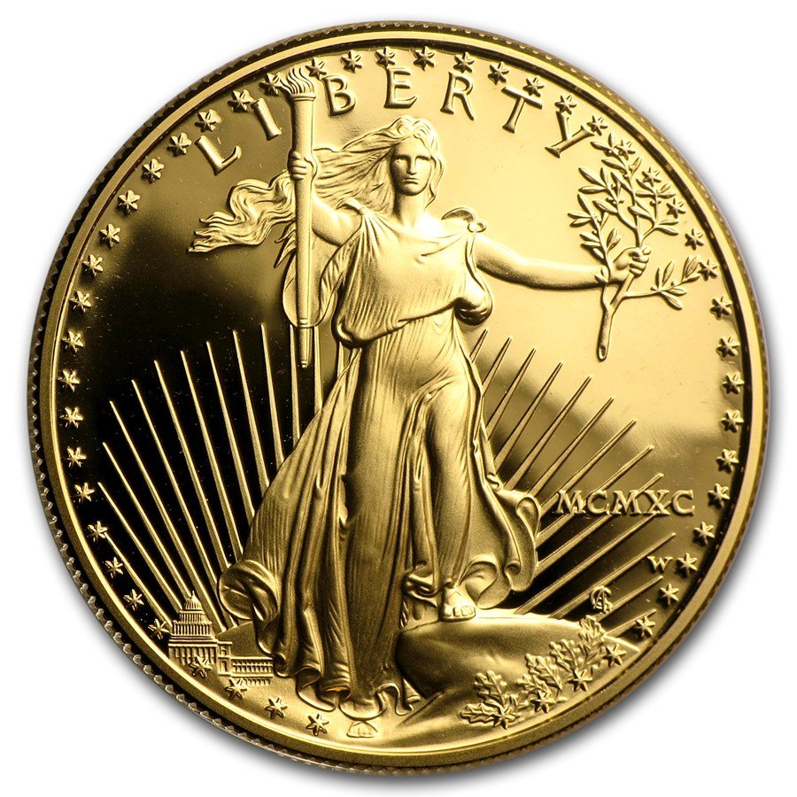 1990-W 1 oz Proof American Gold Eagle (w/Box & COA)