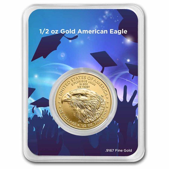 2025 1/2 oz Gold Eagle - w/Celebrate Graduate Card, In TEP