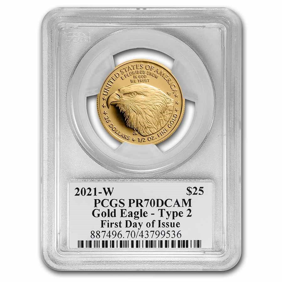 2021-W 1/2 oz Proof Gold Eagle (T2) PR-70 PCGS (FDI, Black Label)