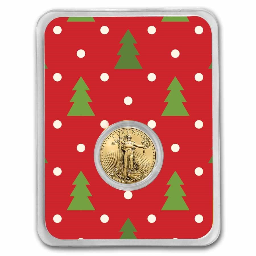 2025 1/10 oz American Gold Eagle - w/Red Christmas Trees Card