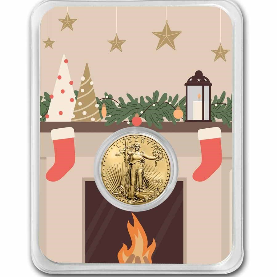 2025 1/10 oz American Gold Eagle - w/Fireplace & Wreath Card