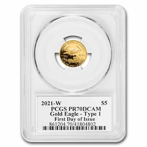 2021-W 1/10 oz Proof Gold Eagle (Type 1) PR-70 PCGS (FDI, Black)