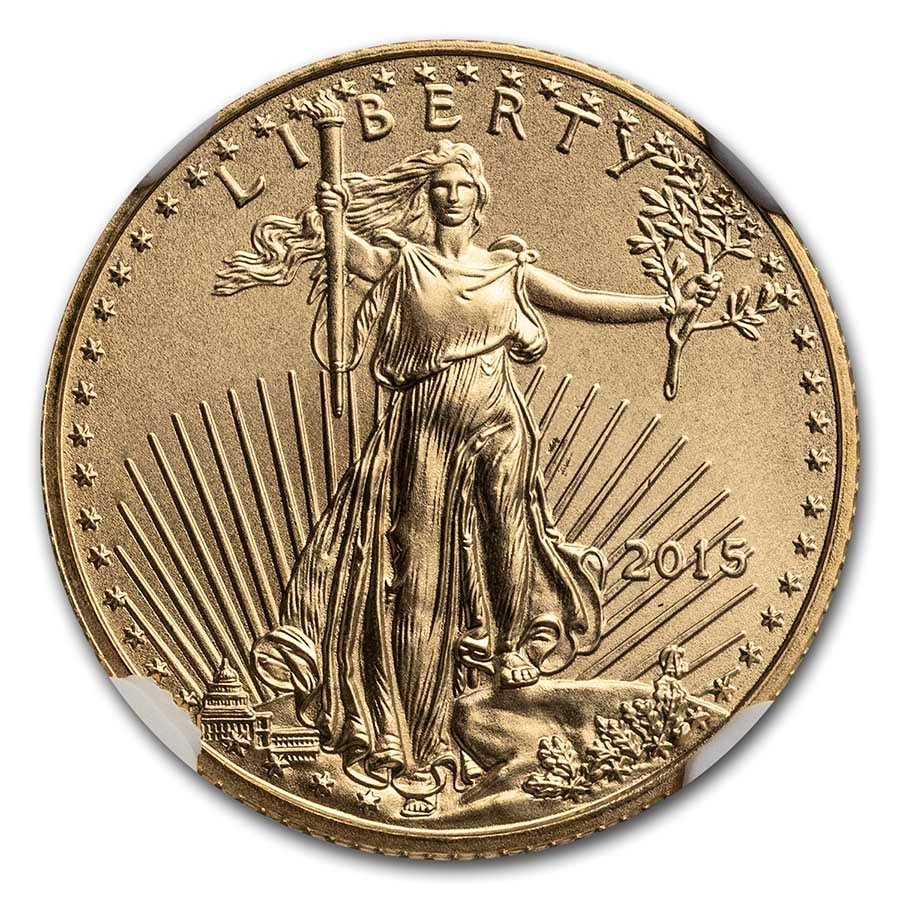 2015 1/10 oz American Gold Eagle MS-70 NGC (FR, Wide Reeds)