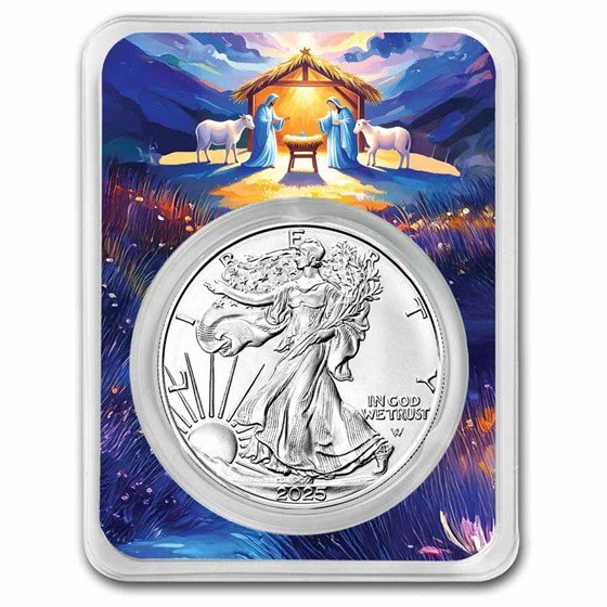 2025 1 oz American Silver Eagle - w/Colorful Nativity Card