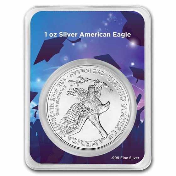 2025 1 oz Silver Eagle - w/Celebrate Graduate Card, In TEP