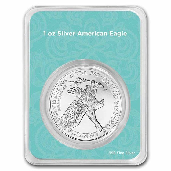 2025 1 oz Silver Eagle - w/Bride & Groom, Aqua Blue Card, In TEP