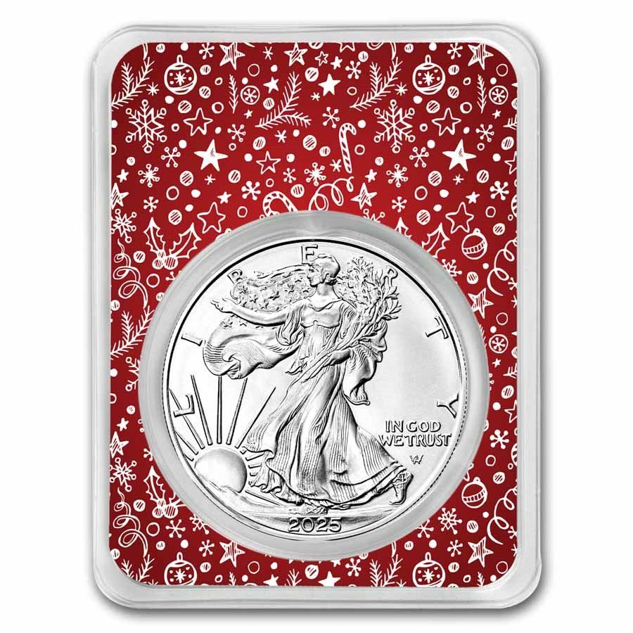 2025 1 oz American Silver Eagle - w/Red Winter Holiday Card