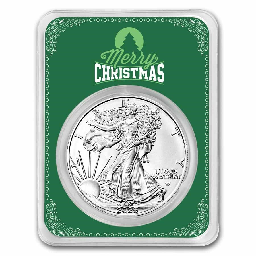 2025 1 oz American Silver Eagle - w/Green Merry Christmas Card