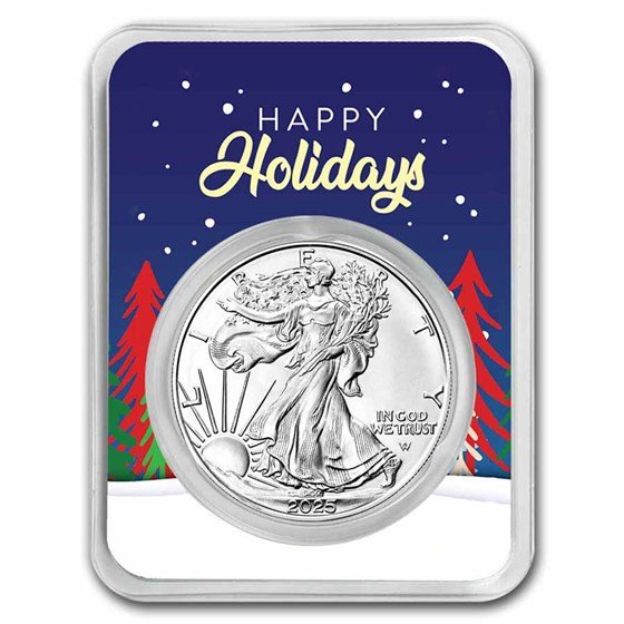 2025 1 oz American Silver Eagle - w/Happy Holidays Trees Card