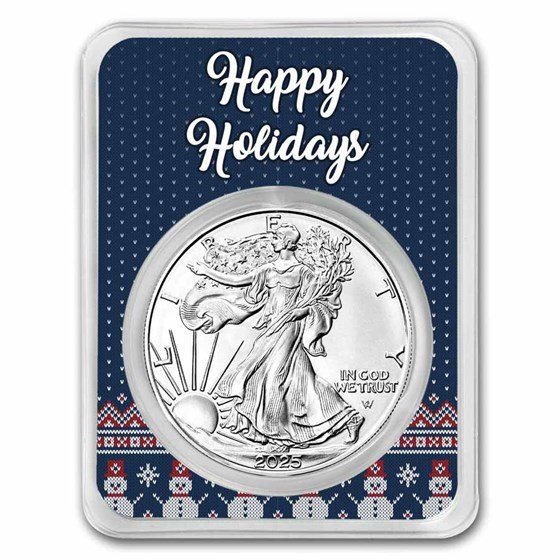 2025 1 oz American Silver Eagle - w/Happy Holidays Snowmen Card
