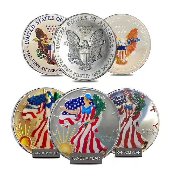 1 oz Silver American Eagle $1 Colorized Coin (Random Year)