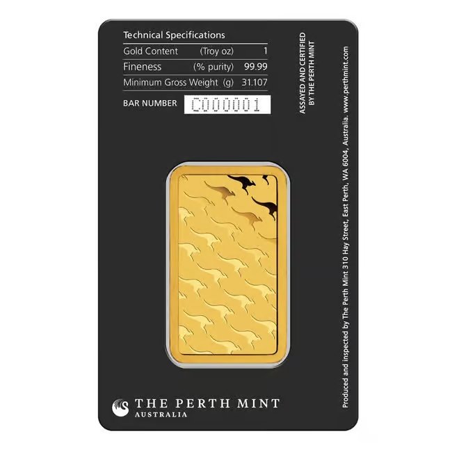 1 oz Perth Mint Gold Bar .9999 Fine (in Assay)