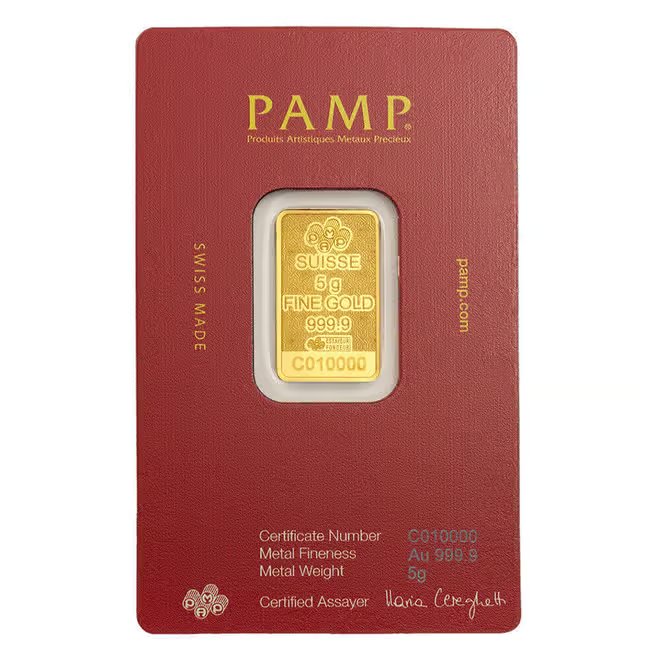 5 Gram PAMP Suisse Arabian Camel Gold Bar .9999 Fine (w/ Frame)
