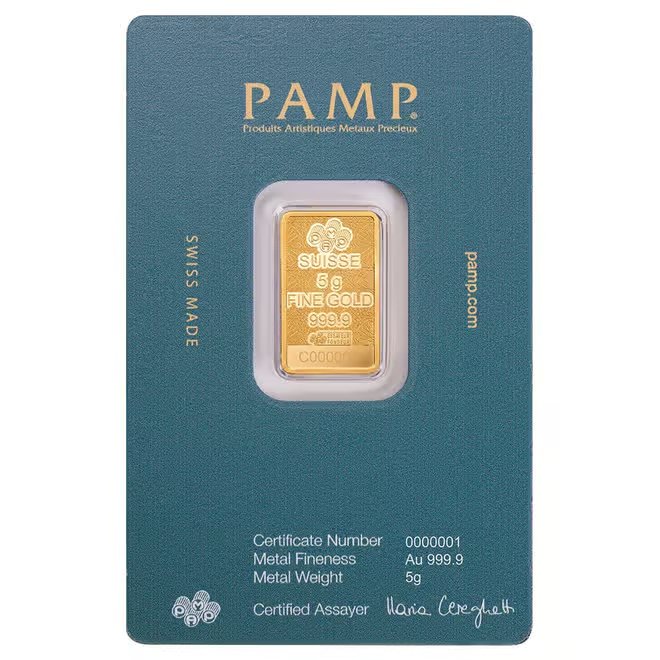 5 Gram PAMP Suisse Arabian Falcon Gold Bar .9999 Fine (w/ Frame)