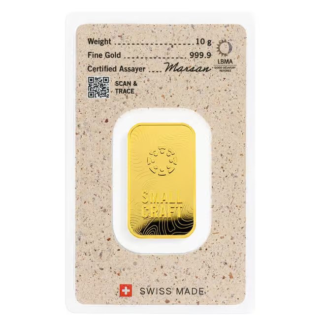 10 Gram Argor Heraeus Small Craft Gold Bar .9999 Fine (in Assay)