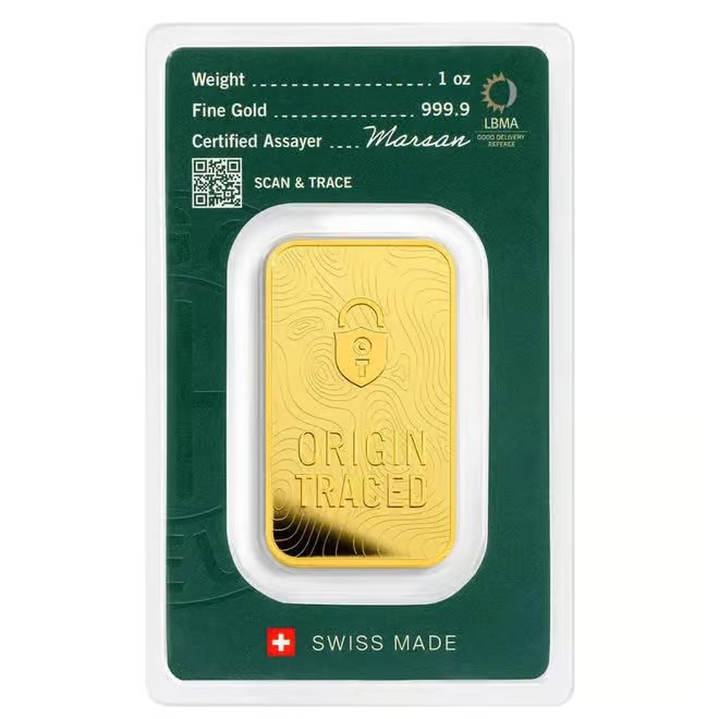 1 oz Argor Heraeus Origin Traced Gold Bar .9999 Fine (in Assay)