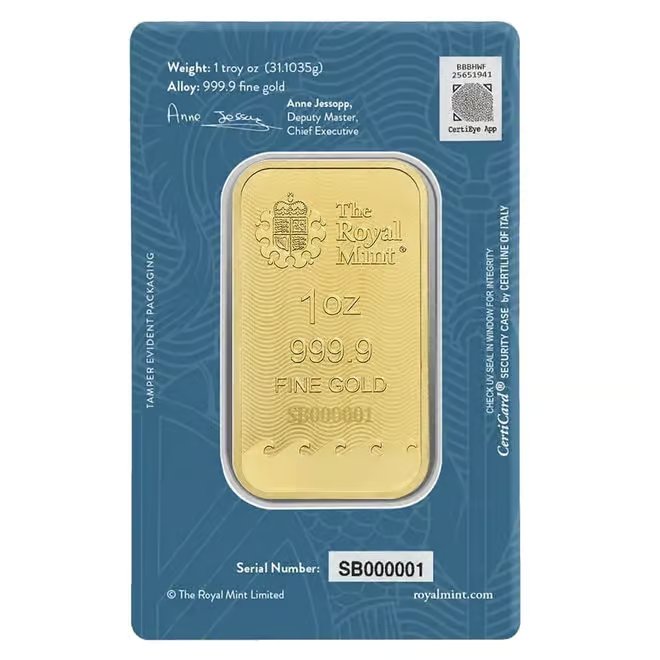 1 oz The Royal Mint Britannia Gold Bar .9999 Fine (New Assay)