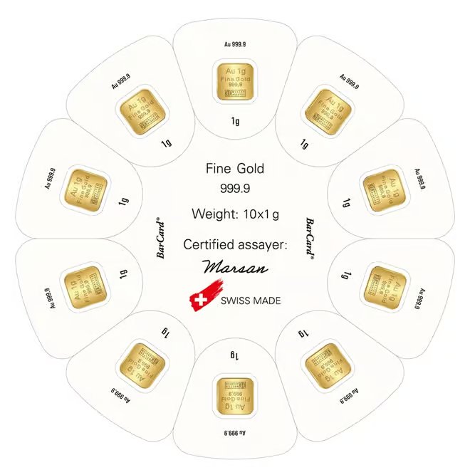 10 x 1 Gram Goldseed Argor Heraeus Gold Bar .9999 Fine (in Assay)