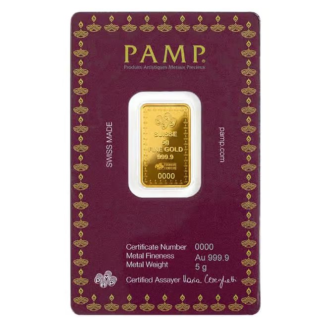 5 gram PAMP Suisse Diwali Lakshmi Festival of Lights Gold Bar