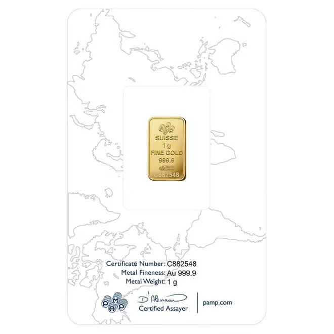 1 Gram PAMP Suisse Rosa Gold Bar .9999 Fine (in Assay)