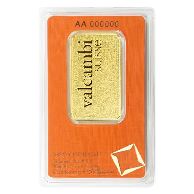 1 oz Matte Gold Bar Valcambi Suisse .9999 Fine (In Assay)