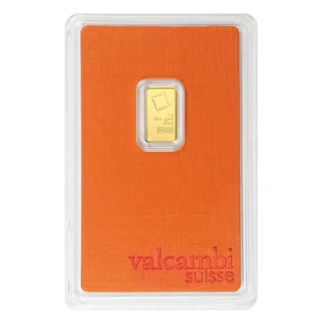 Box of 25 - 1 gram Gold Bar Valcambi Suisse .9999 Fine (In Assay)